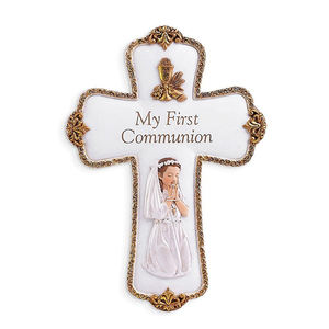 Resina de mi primera comunión rezando chica religiosa Cruz de la pared - Product Image 1