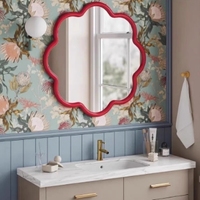 Cermin Dinding Bunga Begonia Vintage Modern Dekoratif dengan Bingkai Merah untuk Ruang Tamu, Kamar Tidur, Pintu Masuk, Grosir