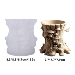 Moule en silicone pour vase, <span class=keywords><strong>pot</strong></span> à bougie, <span class=keywords><strong>pot</strong></span> de fleurs, forme cylindrique, vieux souche d'arbre recouvert de champignons, graphique DIY, ciment, résine, plâtre - Product Image 2