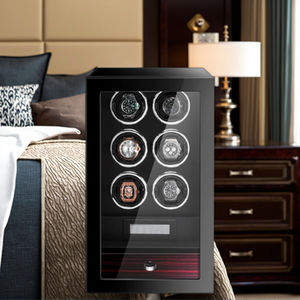 स्वचालित 12-स्लॉट स्पर्श नियंत्रण लकड़ी के घड़ी विंदर बॉक्स सुरक्षात्मक डिजाइन माइक्रोफाइबर अलाइनिंग - Product Image 2