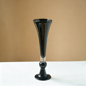 <span class=keywords><strong>Vase</strong></span> sur pied en verre teinté noir vintage, support de lampe rétro, décoration simple haut de gamme pour l'affichage floral sur table de salon - Product Image 4