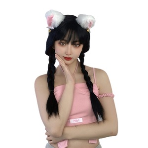 <span class=keywords><strong>Perruque</strong></span> synthétique Coolhair, vague lâche, cosplay, anime, couvre-chef, Noël, frange longue, cheveux noirs, double queue de cheval tressée - Product Image 6