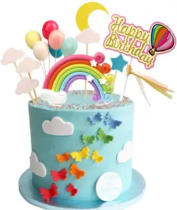 Adornos de arcoíris para pastel de cumpleaños, globos de nubes, Adornos para pastel de feliz cumpleaños, Baby Shower, boda, 16 Uds.