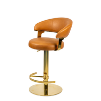 Tabouret de bar contemporain en cuir PU cognac, pivotant, réglable en hauteur, avec base dorée pour chaises de comptoir de cuisine