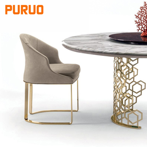 Chaise de salle à manger PURUO, <span class=keywords><strong>prix</strong></span> de gros, style italien moderne, cadre en acier inoxydable argenté et doré, tissu brun, cuir PU - Product Image 2