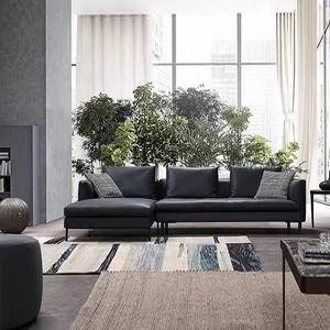 Sofá Italiano Minimalista de Cuero Genuino, Lujo Ligero, Estilo Nórdico Moderno y Sencillo, Juego de Sala de Estar, Sofá para Apartamentos Pequeños, Venta al Por Mayor - Product Image 3