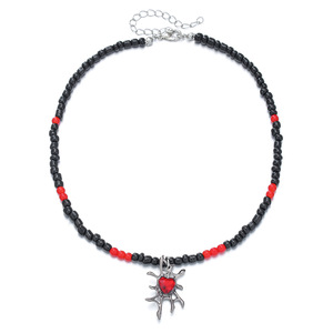 Collar de Estilo Gótico Europeo Americano con Telaraña, Cuentas Negras y Rojas, Joyería para Fiesta de Halloween, Cadena para Clavícula, Collar de Cuentas para Suéter - Product Image 3