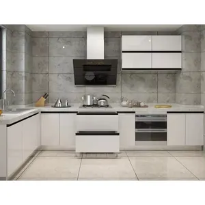 Estilo moderno laca de madeira lisa, design de alto brilho com ilha para armários de cozinha rta