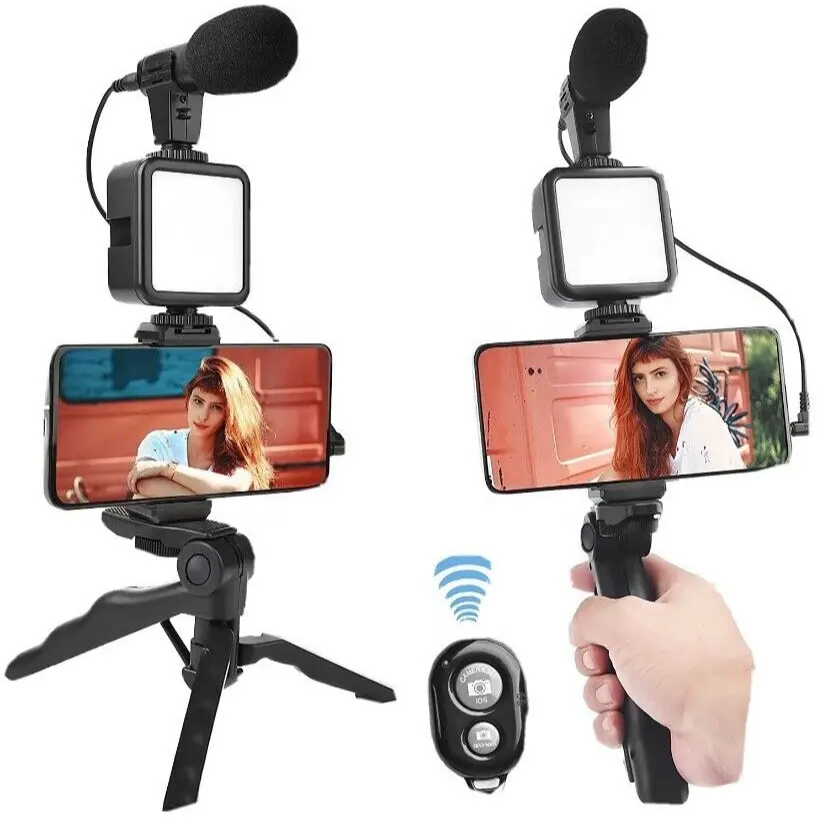 6 in 1 Tripod Vlogging Kit Smartphone Camera Vlog LED Light Live Streaming Microphone Video Making Kit