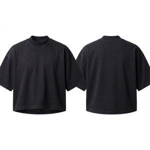 350GSM Cotton Boxy Cropped T-shirt <strong>Grisch</strong> Style Stockholm Blanks Custom Low MOQ Heavyweight Mock Neck Boxy Fit Cropped Tee - Product Image 3
