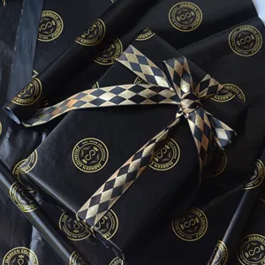 Wholesale Customized Printed Logo Black Tissue Paper With Gold Foil 24gsm Wrapping Wax Coated Paper