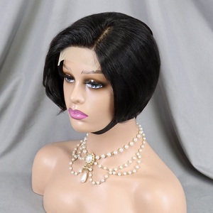 Perruque bouclée Pixie avec fermeture en dentelle 4x4, 100% cheveux humains non traités, brésiliens, raie latérale, vierges Remy, lisses, pour femmes noires - Product Image 4