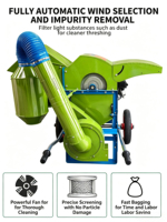 Décortiqueuse de céréales mini portable à gaz et diesel 1000 kg/h pour usage domestique, décortiqueuse de riz, de soja et de colza