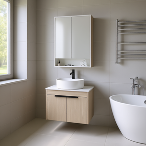 Modern Wall Mounted <b>Bathroom</b> Vanity <b>With</b> Ceramic Basin Led <b>Mirror</b> Soft Close Door 24 Inch <b>Wood</b> <b>Cabinet</b> Set - Product Image 2