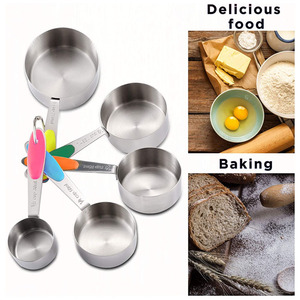 Hot Bán thiết kế mới 5 cái Silicone xử lý Stackable muỗng canh thép không gỉ đo thìa và Ly bộ - Product Image 3