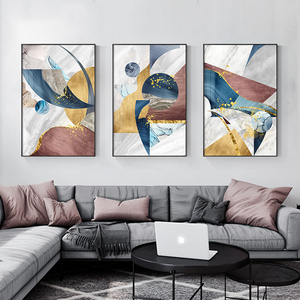 Geometria moderna decorazione domestica stampa oro pittura arte della parete decorazione della <span class=keywords><strong>casa</strong></span> pittura astratta <span class=keywords><strong>con</strong></span> cornice personalizzata - Product Image 2