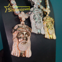 Rappeur Jésus pièce dos massif plaqué or véritable 3d visage Portrait Hip Pop pendentif plaqué or véritable 925 Moissanite Jésus pendentif