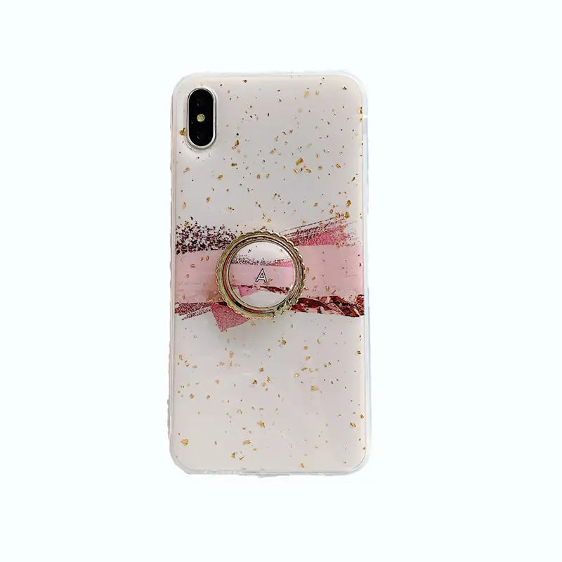 เคสโทรศัพท์มือถือสีชมพูรูปเด็กผู้หญิงน่ารักมาใหม่พร้อมแหวนตั้งเคสโทรศัพท์อีพ็อกซี่สำหรับ iPhone 7 8 Plus Soft TPU สำหรับ iPhone X
