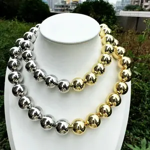 Ide produk baru 2024 kalung choker tebal manik bulat berlapis emas perak kalung perhiasan mode