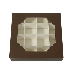Caja <span class=keywords><strong>de</strong></span> embalaje <span class=keywords><strong>de</strong></span> papel <span class=keywords><strong>de</strong></span> 16 cuadrículas para galletas, dulces, Chocolate, macaron, con tapa transparente para ventana <span class=keywords><strong>de</strong></span> mascotas, color chocolate - Product Image 1