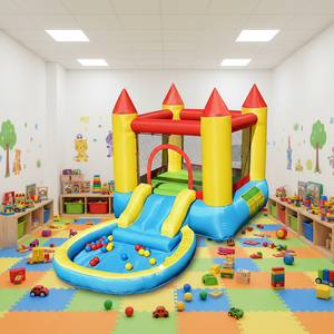 <span class=keywords><strong>Château</strong></span> gonflable 2 en 1 avec toboggan et piscine à jets d'eau, filet de sécurité et conception anti-renversement - Product Image 3