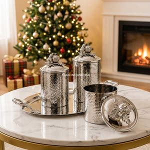 Modern Silver Hammered Stainless Steel Storage <b>Canister</b> <b>Set</b> Handmade Leak Proof Eco-Friendly Stackable Food Container Gift <b>Set</b> - Product Image 1