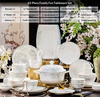 Service de vaisselle en porcelaine fine avec motif floral, compatible lave-vaisselle, micro-ondes et four, idéal pour un usage quotidien familial et comme cadeau