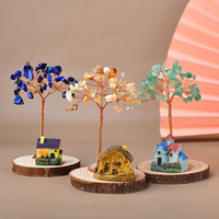 Arbre en fil de cuivre avec pierres précieuses en cristal enveloppées à la main et éclats de pierres mélangées, pour ornement de salon et cadeau de mariage