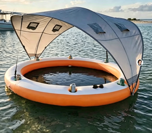Île flottante ronde gonflable <span class=keywords><strong>avec</strong></span> auvent pare-soleil, pour plusieurs personnes, idéale pour les fêtes aquatiques, hamac flottant pour adultes, directement <span class=keywords><strong>de</strong></span> l'usine - Product Image 2