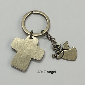 Fabricante de buena calidad pequeña aleación de zinc Cruz Ángel patrón llavero artesanías de metal llavero para regalos - Product Image 2