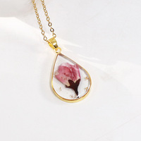 12 ulang tahun bunga asli kalung bening Resin bunga kering bunga mawar Daisy kalung tetesan air untuk hadiah