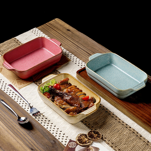 Plat de cuisson en céramique rétro créatif <span class=keywords><strong>pour</strong></span> barbecue japonais et coréen, four à pain à double anse <span class=keywords><strong>pour</strong></span> le <span class=keywords><strong>fromage</strong></span>, bol à riz au four - Product Image 1