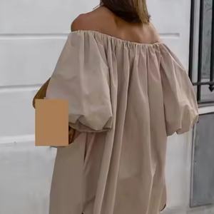 Vestido de Verano 2025 para Mujer, Etiqueta Personalizada, Casual, Sexy, de un Solo Hombro, 100% Lino y Algodón - Product Image 4