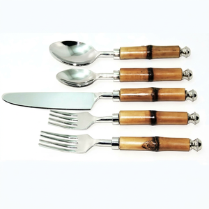 Nouvel ensemble de couverts avec manches en bambou, ensemble de vaisselle en acier inoxydable 18/8, ensemble de couverts de mariage au meilleur prix - Product Image 1