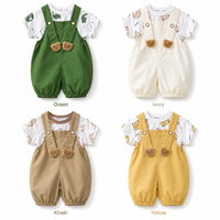 Ensemble barboteuse et short à bretelles pour bébé ours 100% Coton, tenue de boutique pour enfant, personnalisable OEM Marque Privée