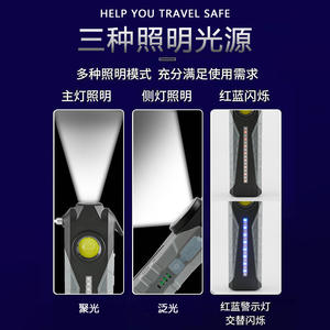 Martillo de Emergencia Antuke con Linterna LED, 3 Piezas, Plástico Negro, Luz de Trabajo COB de Alta Intensidad con Imán para Seguridad Vehicular - Product Image 5