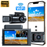 Dash Cam 3 Kanal 1080p HD Kamera Depan Belakang dan Dalam Mobil Perekam Video DVR Kotak Hitam Rekaman Mengemudi untuk Mobil