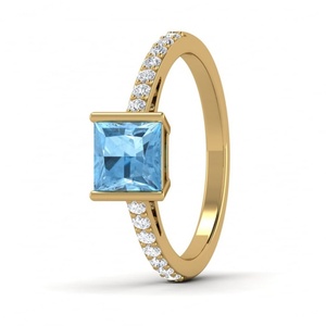 Jewelry <b>Rings</b> 14K Gold Plated Ladies Women Shinny <b>Ring</b> Blue Topaz CZ <b>Ring</b> <b>Band</b> - Product Image 3