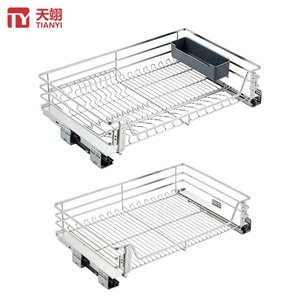 TIANYI Premium 304 Stainless Steel Flat <b>Wire</b> Pull Out Dish Rack Kitchen Cabinet Organizer Drawer Basket with <b>Soft</b> Close Slides - Product Image 1