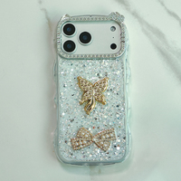 Étui de luxe en époxy avec design papillon 3D et perles, cadre ondulé, diamants, pour filles, pour Tecno Spark 40, paillettes