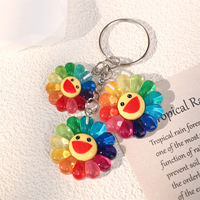 Mengda Nouveau Porte-monnaie Porte-clés en Résine Couleurs Arc-en-ciel Motif Fleur Sourire Léger de Luxe Pendentif de Sac Journée de la Terre