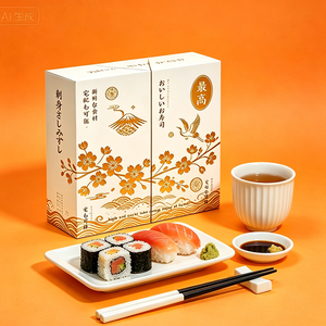 Scatola di Cartone Riciclato Premium Golden Sakura per Sushi, <span class=keywords><strong>Pizza</strong></span>, Snack e Patatine Fritte - Product Image 1