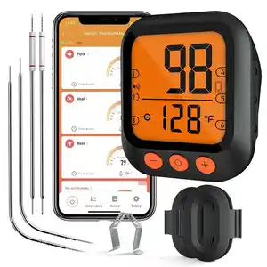 Thermomètre à viande intelligent Thermomètre à viande numérique sans fil avec minuterie Moniteur de température du gril Capteur d'alarme pour four à barbecue Tuya App