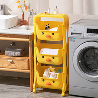 Organisateur de jouets en plastique en forme de canard, chariot à collations et étagère de rangement multi-niveaux mobile pour salon et chambre