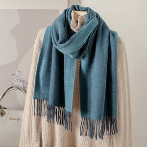 Winter Fall Warm Plaid Blanket Chunky Oversized <strong>100</strong>% <strong>Wool</strong> <strong>Shawls</strong> Solid Colors Long Tassels Cashmere Scarf for Unisex - Product Image 2