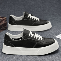 Baskets décontractées style urbain pour hommes, nouvelle collection printemps/été, style coréen, semelle épaisse, en PU blanc respirant, à lacets, bout rond, semelle en caoutchouc