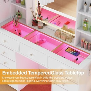 Full Length Mirror <strong>Vanity</strong> <strong>Desk</strong> and Lights 3 Colors Transparent Top <strong>with</strong> 11 RGB <strong>Drawers</strong> Make up <strong>Vanity</strong> <strong>with</strong> Charging Station - Product Image 4