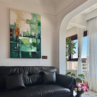 Peinture murale abstraite 3D moderne minimaliste en relief, faite à la main, tons verts texturés, sur toile, avec fonction de suspension, cadre en bois