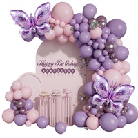 Set Rangkaian Balon Tema Peri Bunga Kupu-kupu Pink Ungu Pastel - Dekorasi Pesta untuk Anak Perempuan, Pernikahan, Ulang Tahun