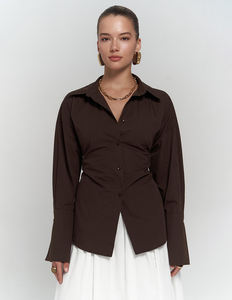 2025 camicia a vita bianca stile europeo primavera estate camicetta a maniche lunghe in puro cotone <span class=keywords><strong>con</strong></span> Top regolabile - Product Image 1